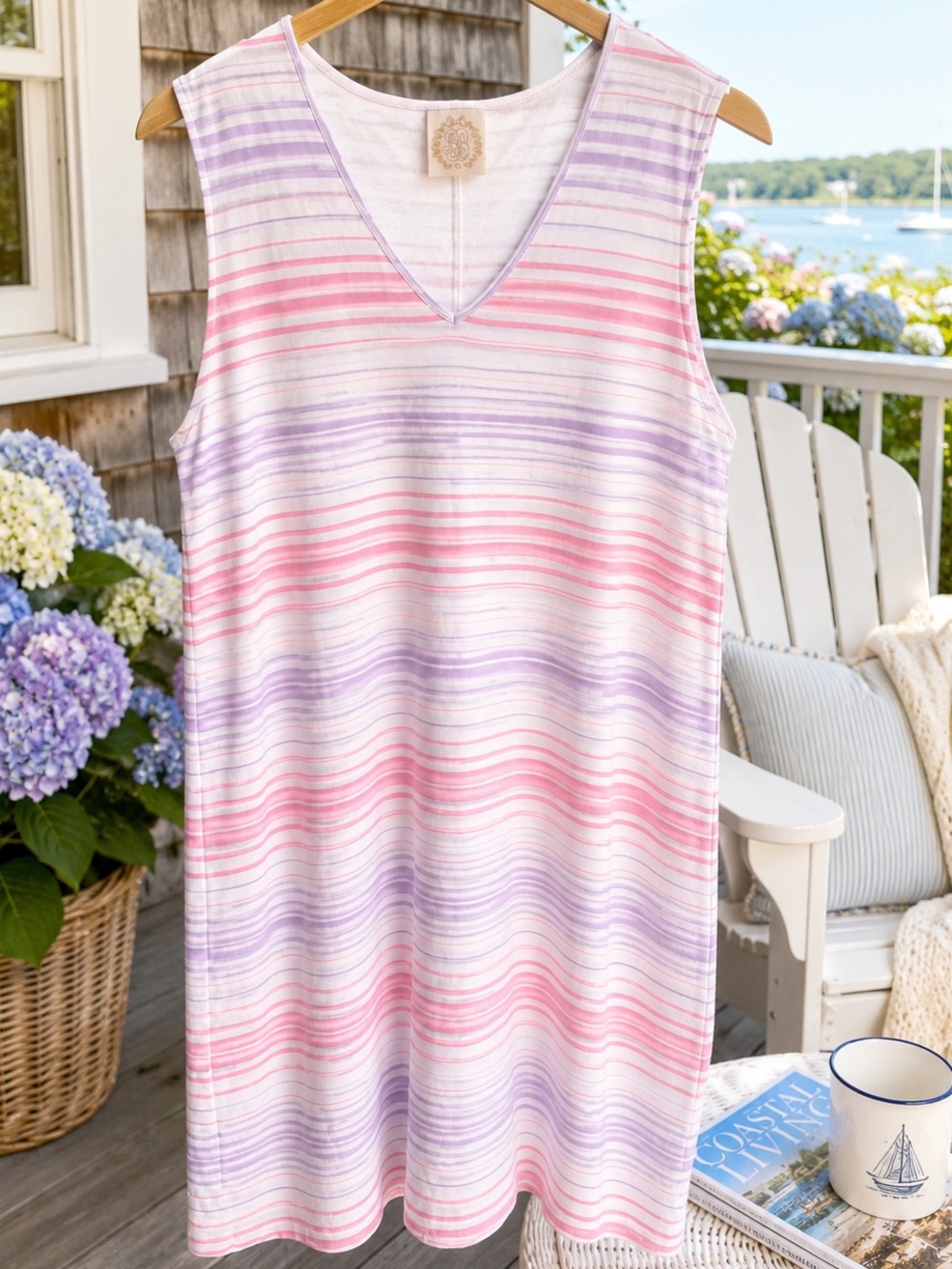 Beaufort Bonnet Co Pima Cotton Striped Sleeveless V-Neck Dress Xl Pink View 4